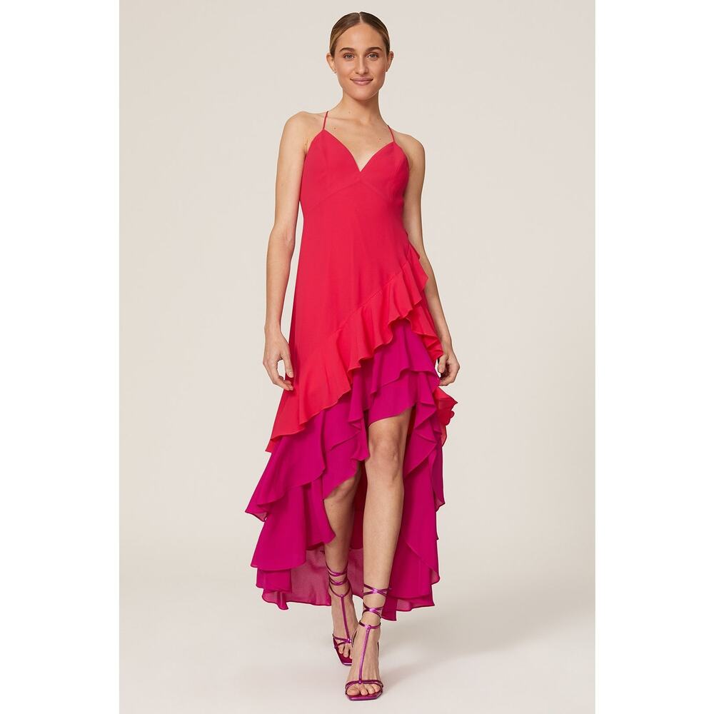 One33 Social Women's Colorblock Ruffle Gown Sleeveless Pink Purple Size 10